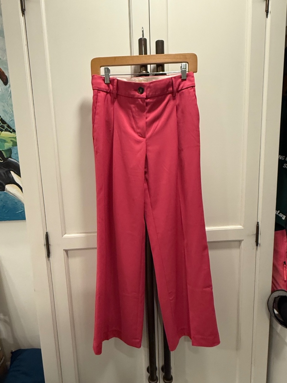 Sezane fuchsia, pink high-rise, wide leg trousers